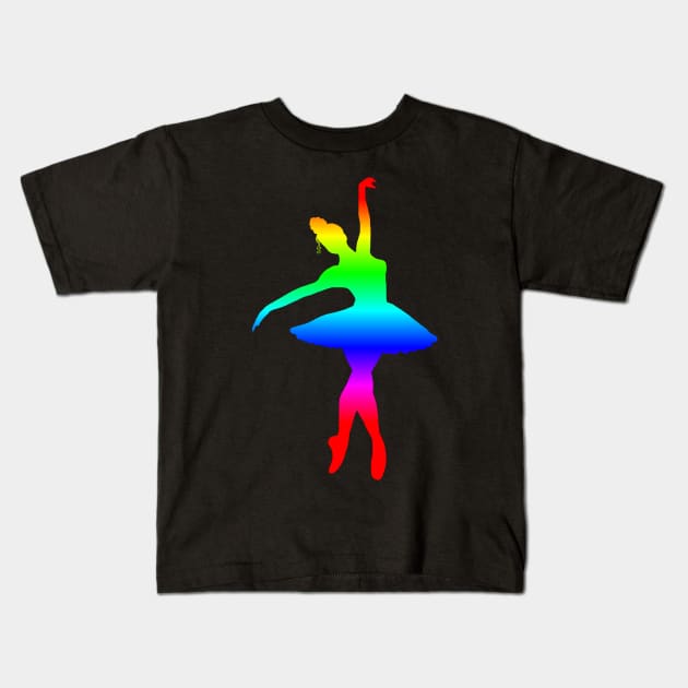 Rainbow Ballerina Kids T-Shirt by Art by Deborah Camp